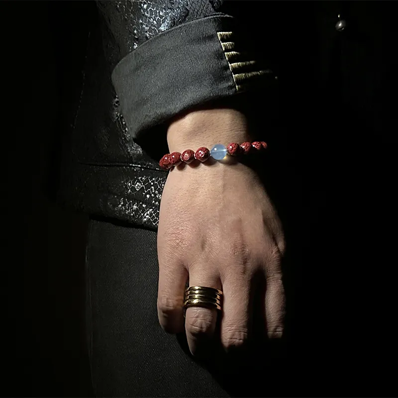 MOUNTAINS AND MANS Cinnabar New Chinese Style Good Luck Beaded Bracelet Unisex-2