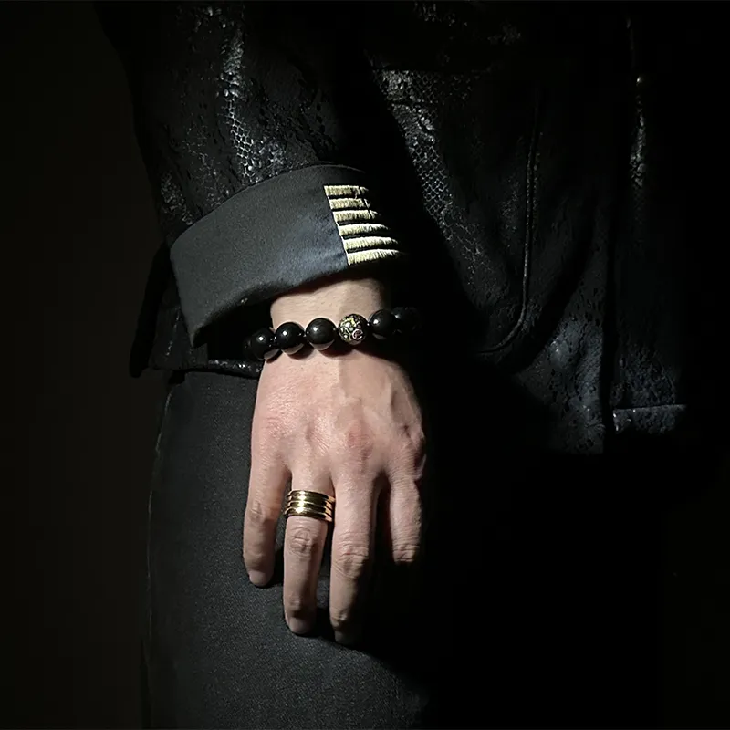 MOUNTAINS AND MANS Obsidian New Chinese Style Prosperity Beaded Bracelet Men's-7