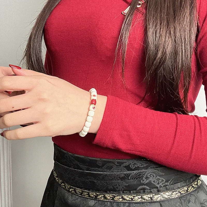MOUNTAINS AND MANS White Jade Bodhi New Chinese Style Good Luck Beaded Bracelet Unisex-9