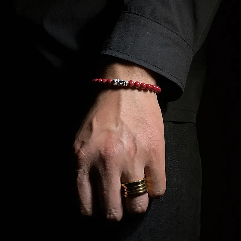 MOUNTAINS AND MANS Reconstructed Cinnabar Auspicious Beaded Bracelet Unisex-2
