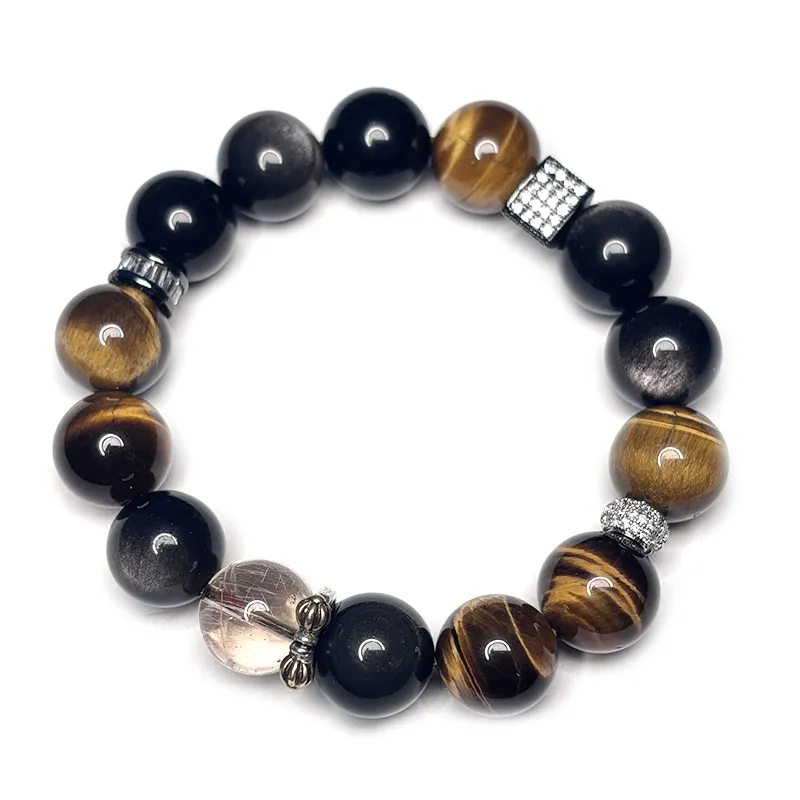 MOUNTAINS AND MANS Tiger's Eye Stone New Chinese Style Good Luck Beaded Bracelet Men's-4