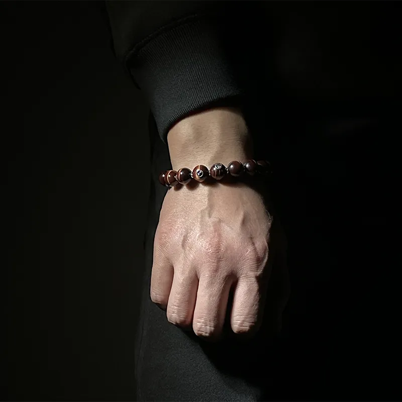 MOUNTAINS AND MANS Tiger's Eye Stone New Chinese Style Good Luck Beaded Bracelet Unisex-2