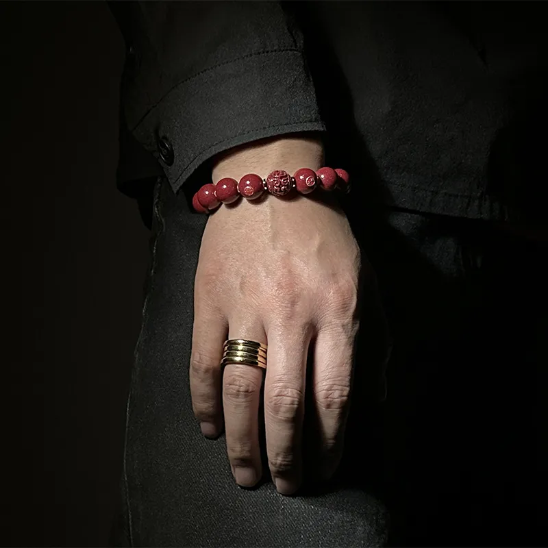 MOUNTAINS AND MANS Cinnabar New Chinese Style Happiness And Good Luck Beaded Bracelet Men's-2