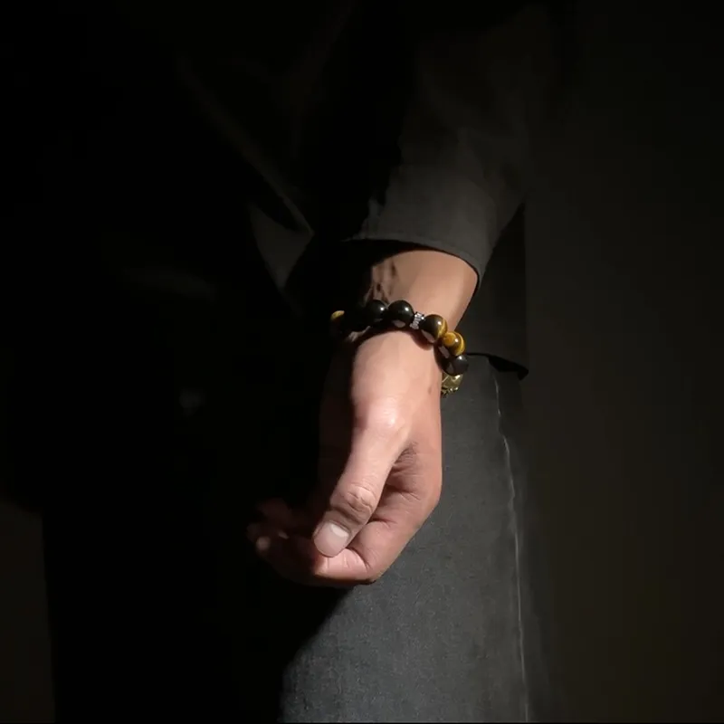 MOUNTAINS AND MANS Tiger's Eye Stone New Chinese Style Good Luck Beaded Bracelet Men's-6