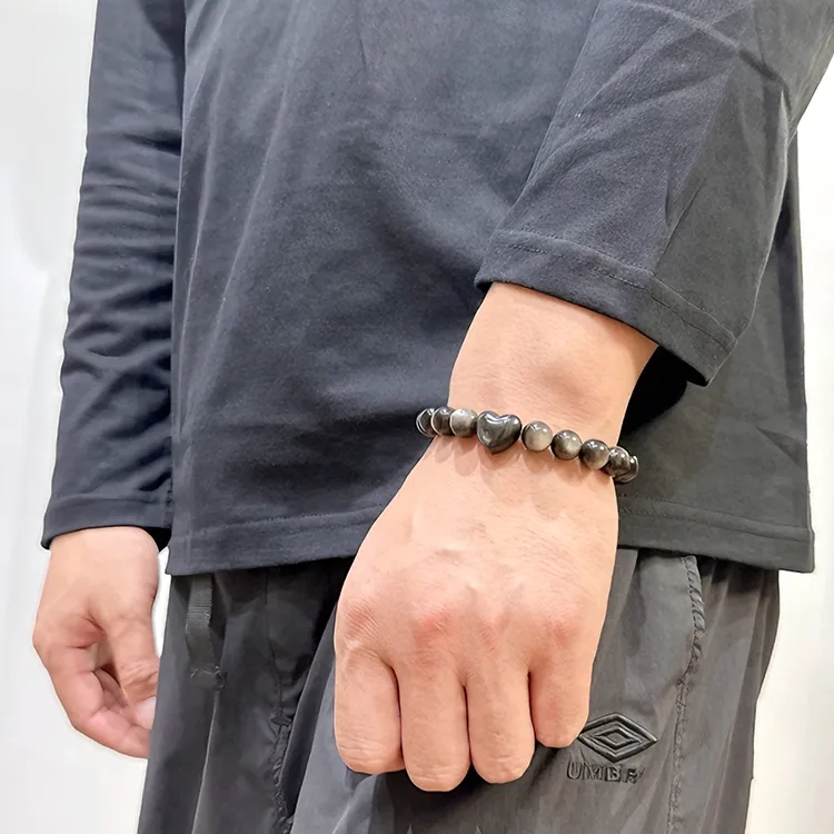 MOUNTAINS AND MANS Silver Sheen Obsidian Bracelets Unisex-8