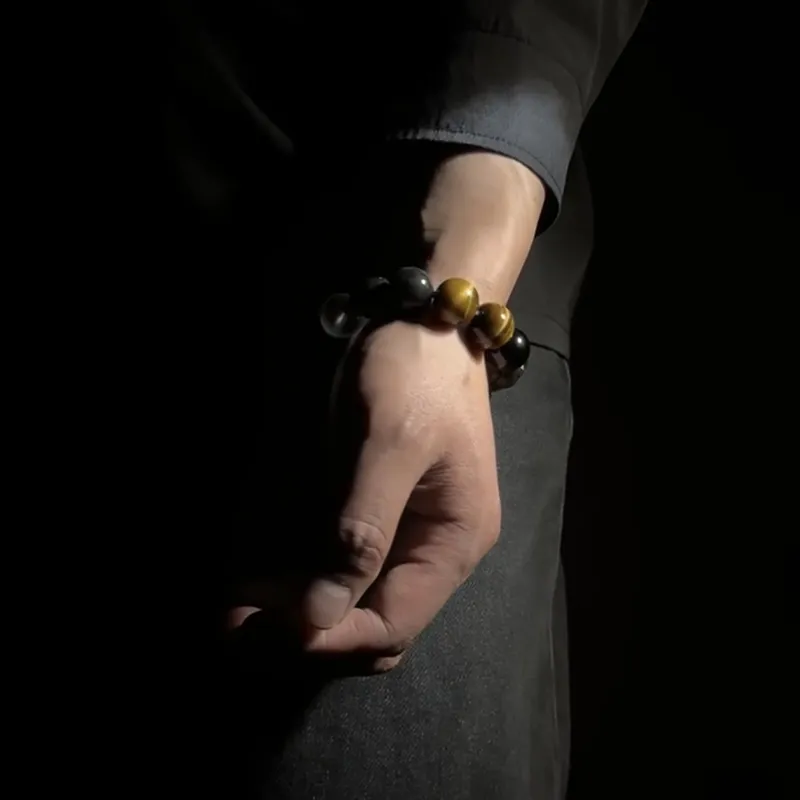 MOUNTAINS AND MANS Obsidian 16mm Large Grain Dominant New Chinese Style Good Luck Beaded Bracelet Men's-6