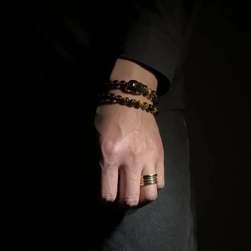 MOUNTAINS AND MANS Obsidian New Chinese Style Stackable Good Luck Beaded Bracelet Men's-5