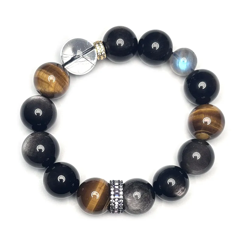 MOUNTAINS AND MANS Obsidian New Chinese Style Good Luck Beaded Bracelet Men's-4