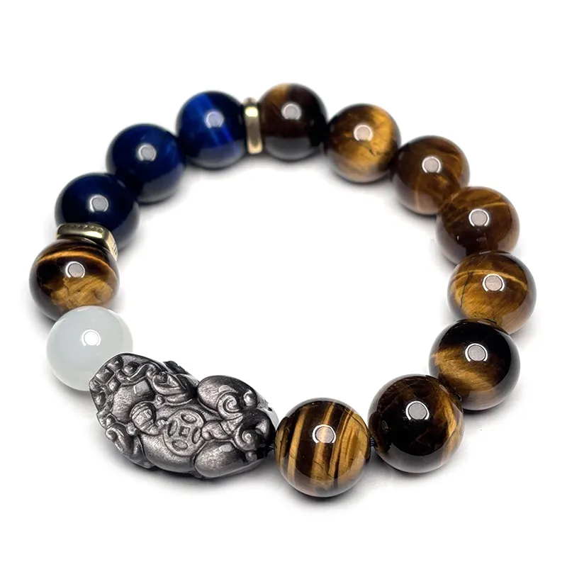 MOUNTAINS AND MANS Tiger's Eye Stone Luxury Good Luck Beaded Bracelet Men's-4