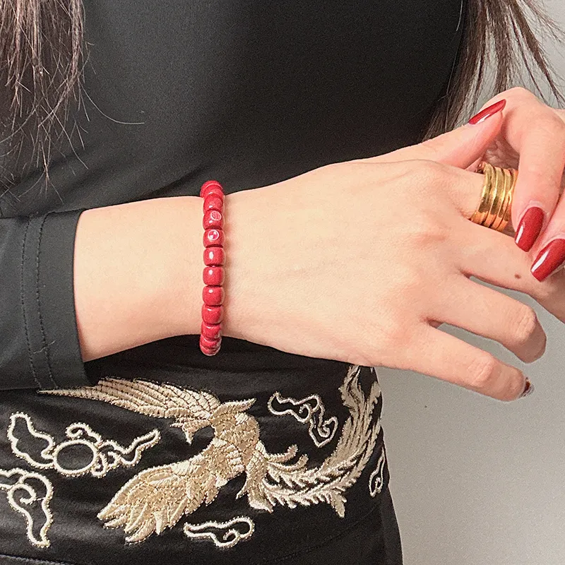 MOUNTAINS AND MANS Cinnabar New Chinese Style Good Luck Beaded Bracelet Unisex-4
