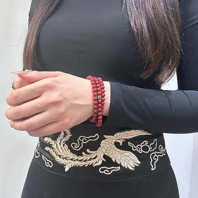 MOUNTAINS AND MANS Reconstructed Cinnabar Auspicious Fortune Beaded Bracelet Unisex-7