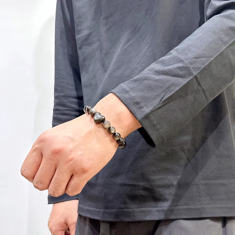 MOUNTAINS AND MANS Silver Sheen Obsidian Bracelets Unisex-4