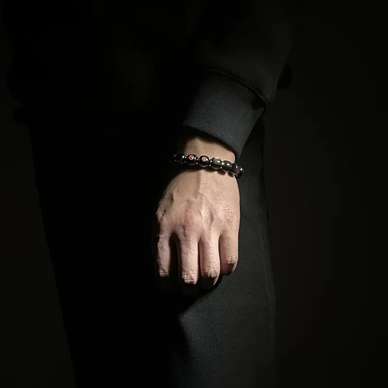 MOUNTAINS AND MANS Obsidian New Chinese Style Good Luck Beaded Bracelet Unisex-5
