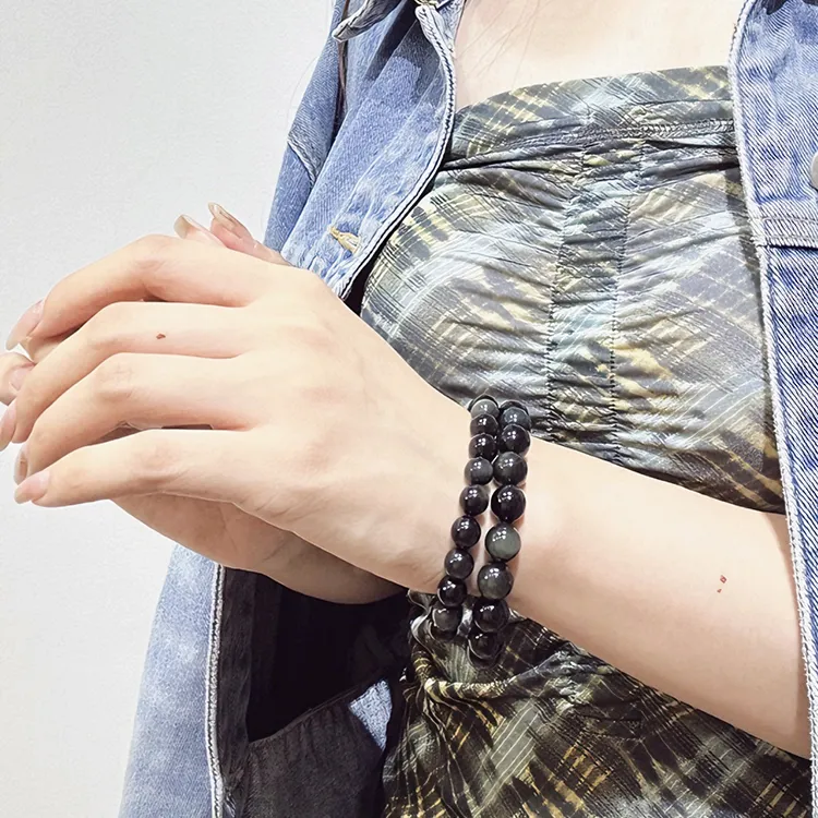 MOUNTAINS AND MANS Obsidian New Chinese Style Good Luck Beaded Bracelet Unisex-3