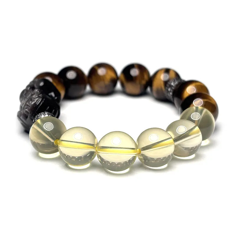 MOUNTAINS AND MANS Tiger's Eye Stone New Chinese Style Luxury Good Luck Beaded Bracelet Men's-1