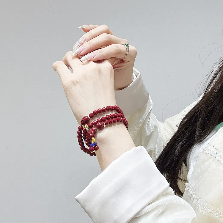MOUNTAINS AND MANS Reconstructed Cinnabar Fortune Beaded Bracelet Women's-3