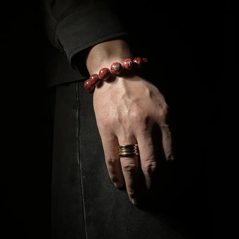 MOUNTAINS AND MANS Cinnabar New Chinese Style Good Luck Beaded Bracelet Men's-4