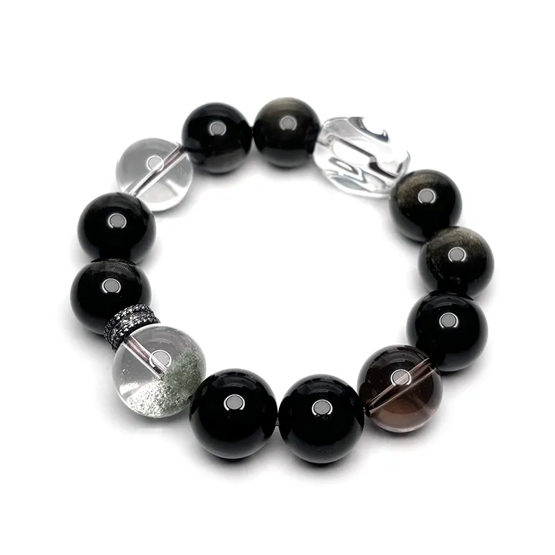 MOUNTAINS AND MANS Obsidian New Chinese Style Good Luck Beaded Bracelet Men's-3