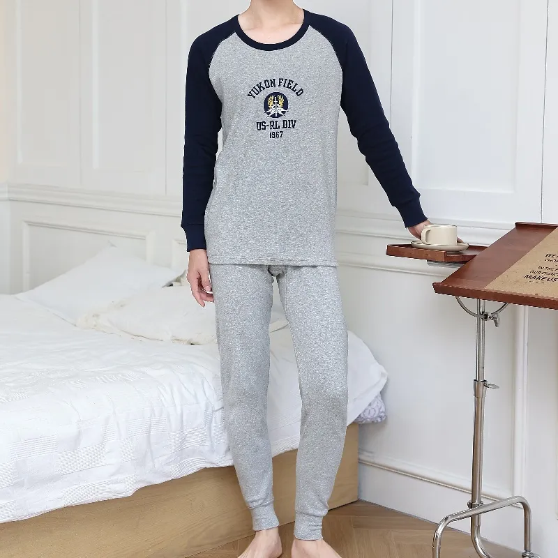 Yalu Thermal Set Men's Heather Gray & Navy Blue-1
