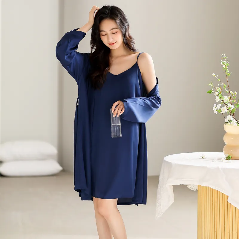 WUSE Pajama Set Women's Navy Blue-5