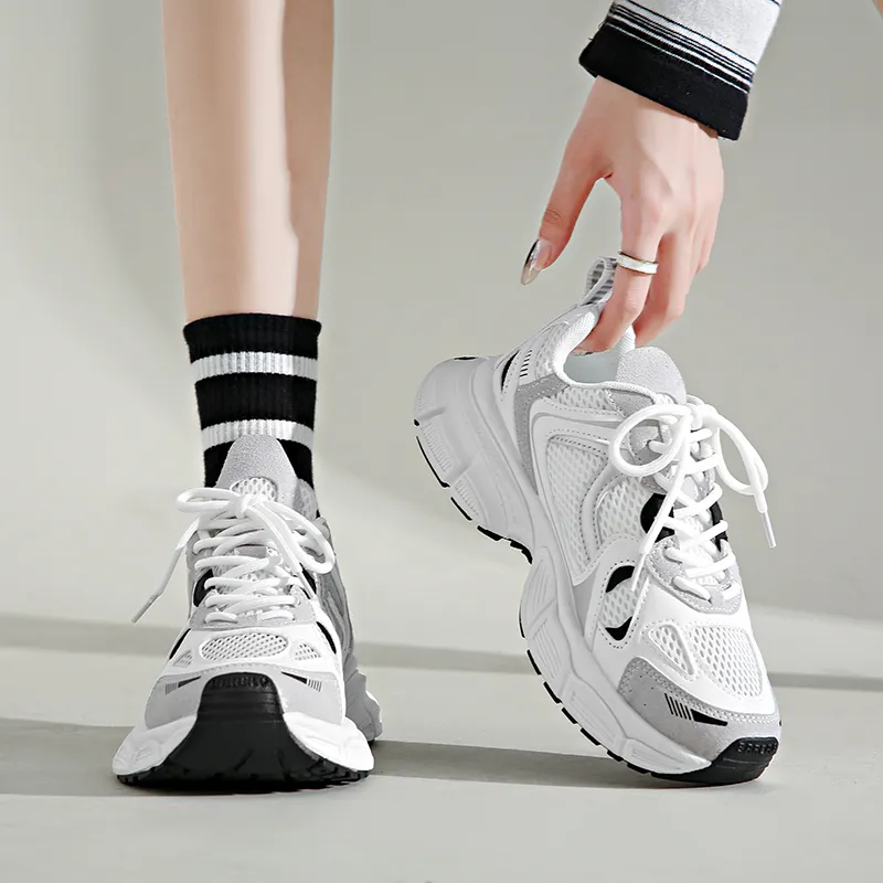OBWA Cushioning Anti Slip Wear Resistant Breathability Low Top Chunky Sneakers Women's White-5