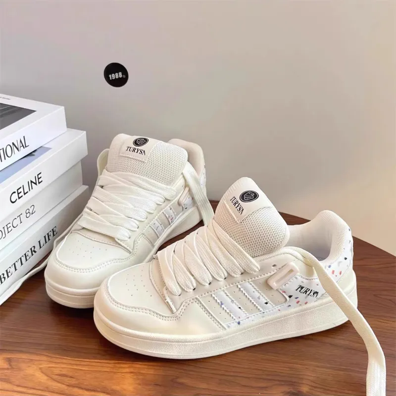 OBWA Low-Top Skateboard Shoes Women's Cream White-5