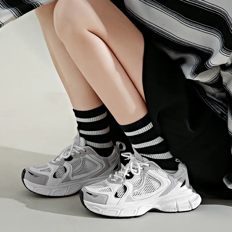 OBWA Cushioning Anti Slip Wear Resistant Breathability Low Top Chunky Sneakers Women's White-2