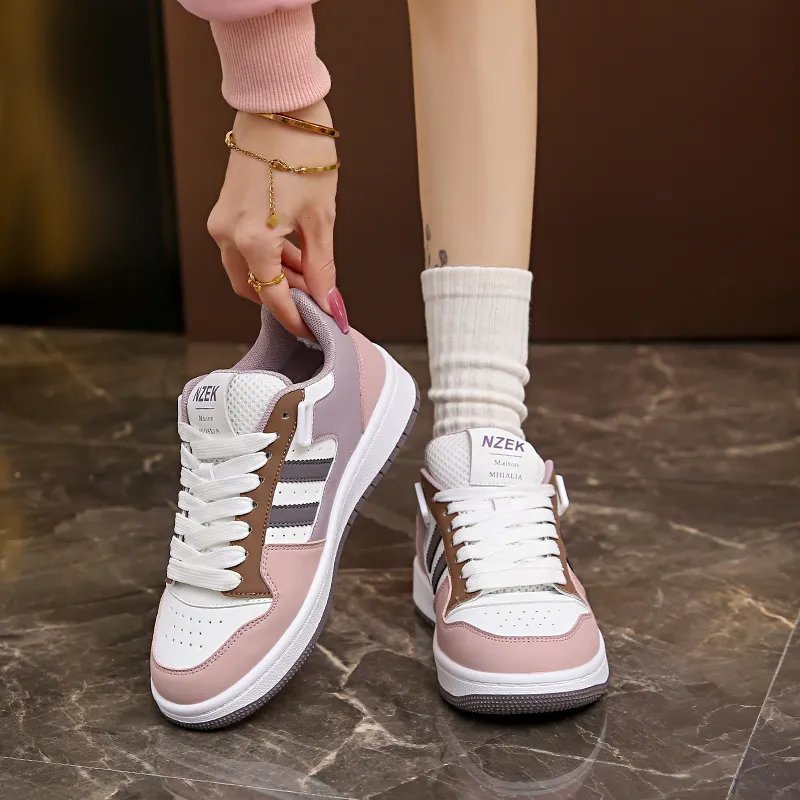 OBWA Anti Slip And Wear Resistant Lightweight Height Increasing Low Top Skateboard Shoes Women's Pink Purple-4