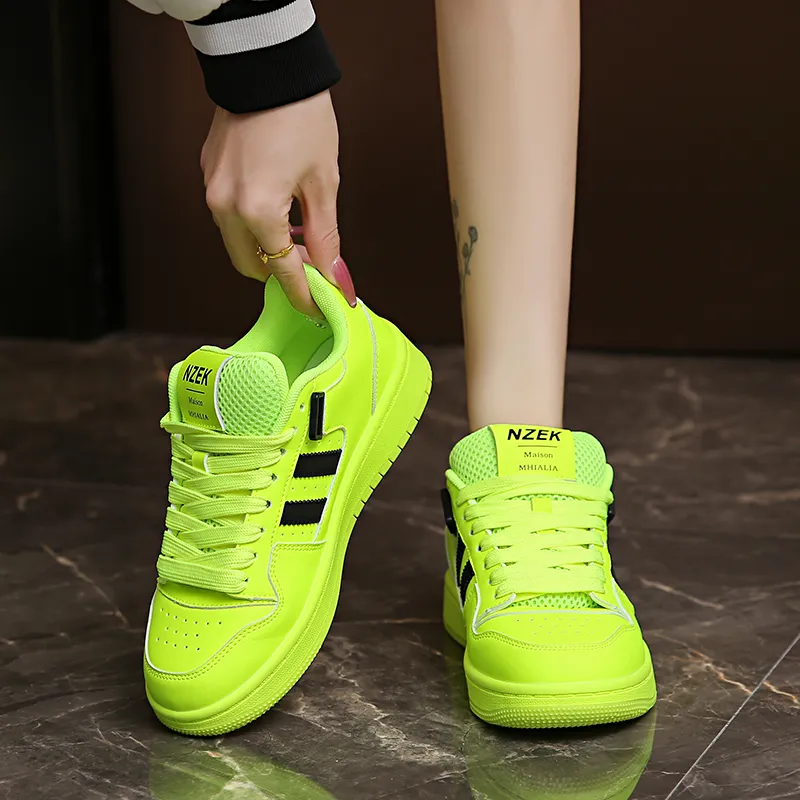 OBWA Anti Slip And Wear Resistant Lightweight Height Increasing Low Top Skateboard Shoes Women's Neon Green-4