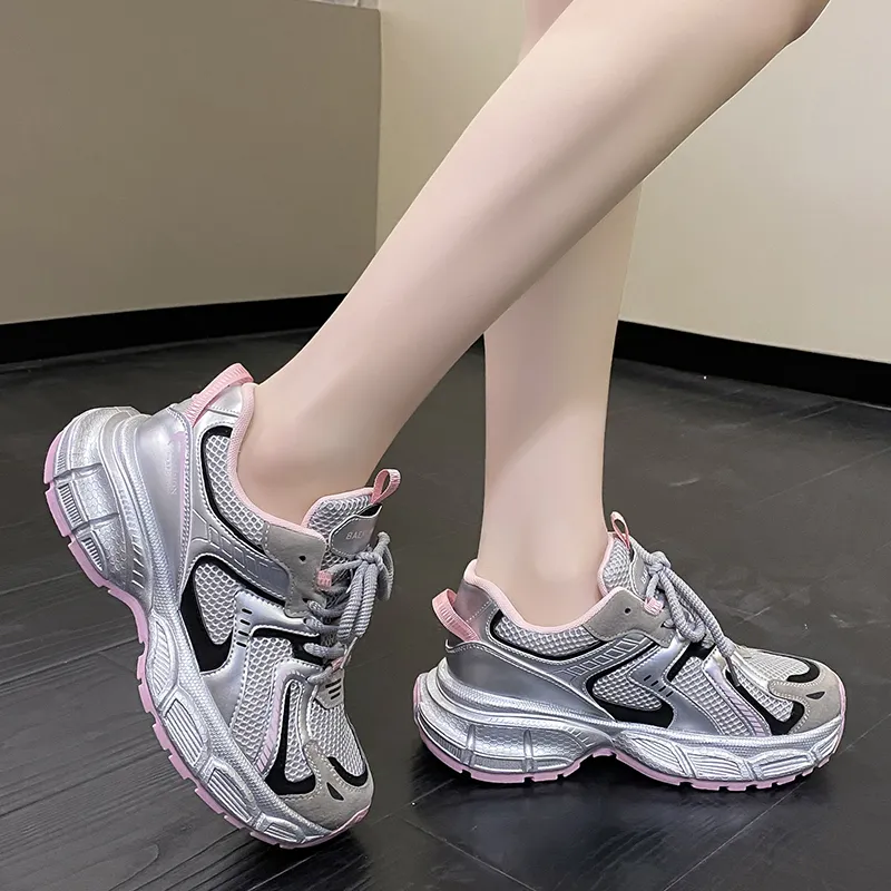 OBWA Cushioning Anti Slip Wear Resistant Breathable Height Increasing Low Top Chunky Sneakers Women's-2