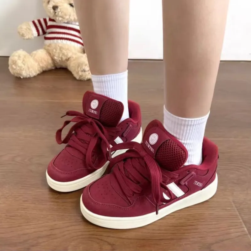 OBWA Anti Slip And Wear Resistant Lightweight Height Increasing Low Top Skateboard Shoes Unisex Burgundy-11