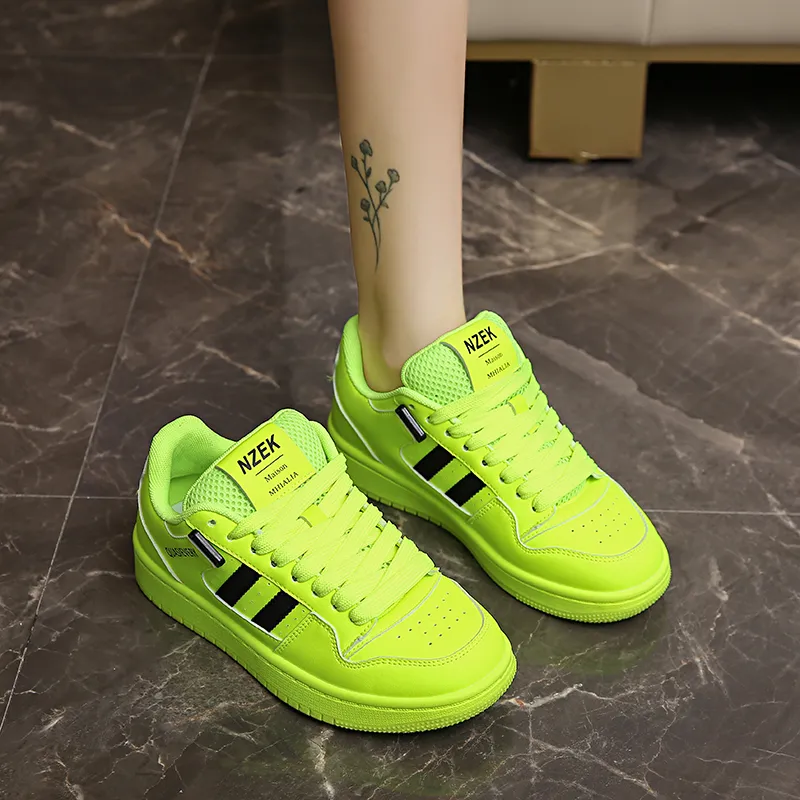 OBWA Anti Slip And Wear Resistant Lightweight Height Increasing Low Top Skateboard Shoes Women's Neon Green-7