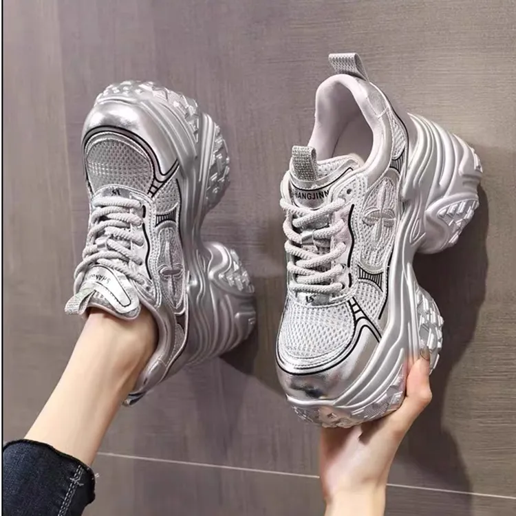 OBWA Low Top Chunky Sneakers Women's Silver-1
