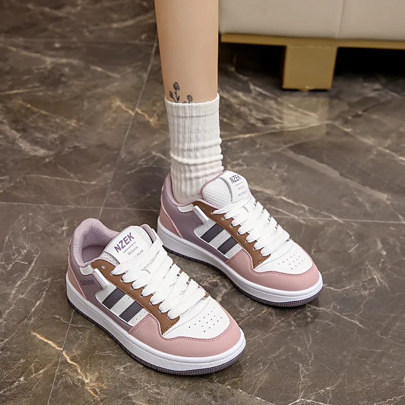 OBWA Anti Slip And Wear Resistant Lightweight Height Increasing Low Top Skateboard Shoes Women's Pink Purple-5
