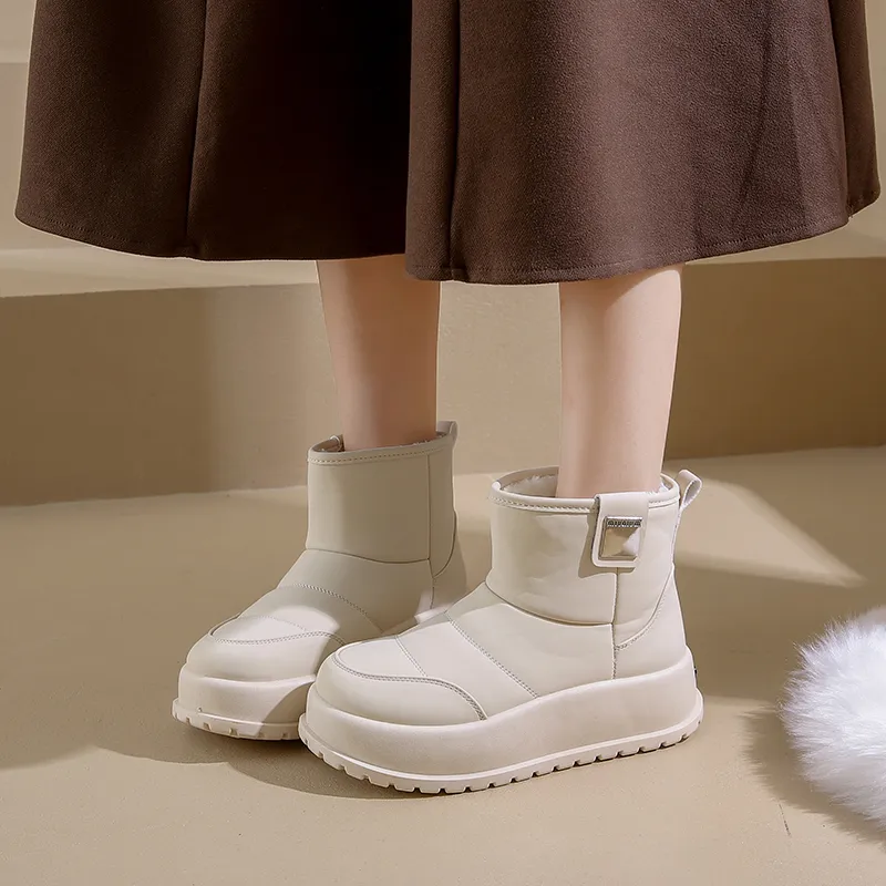 OBWA Warm Wear-Resistant Height Increasing Slip-Resistant Coverage Short Mid-Calf Snow Boots Women's-5