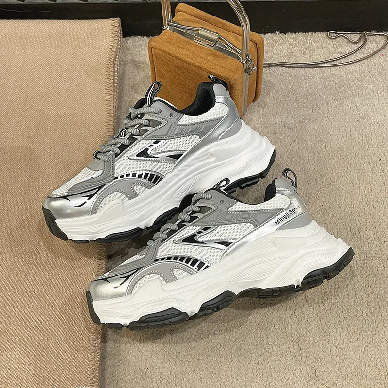 OBWA Low Top Chunky Sneakers Women's Silver-4