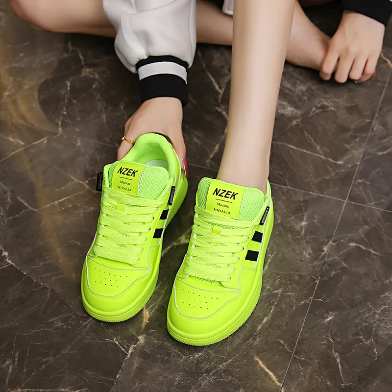 OBWA Anti Slip And Wear Resistant Lightweight Height Increasing Low Top Skateboard Shoes Women's Neon Green-5