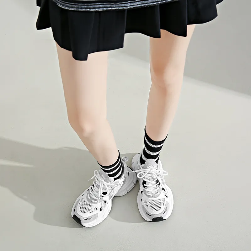 OBWA Cushioning Anti Slip Wear Resistant Breathability Low Top Chunky Sneakers Women's White-6
