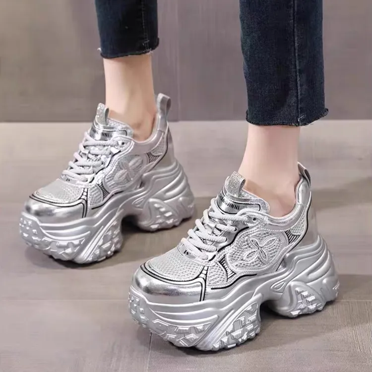 OBWA Low Top Chunky Sneakers Women's Silver-3