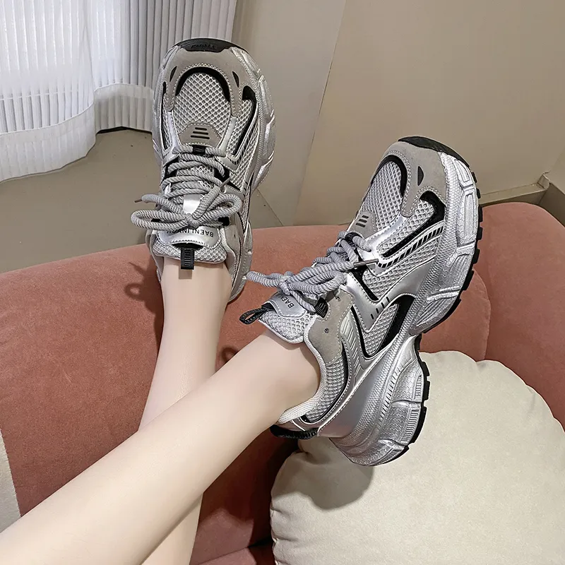 OBWA Cushioning Anti Slip Wear Resistant Breathable Height Increasing Low Top Chunky Sneakers Women's-8