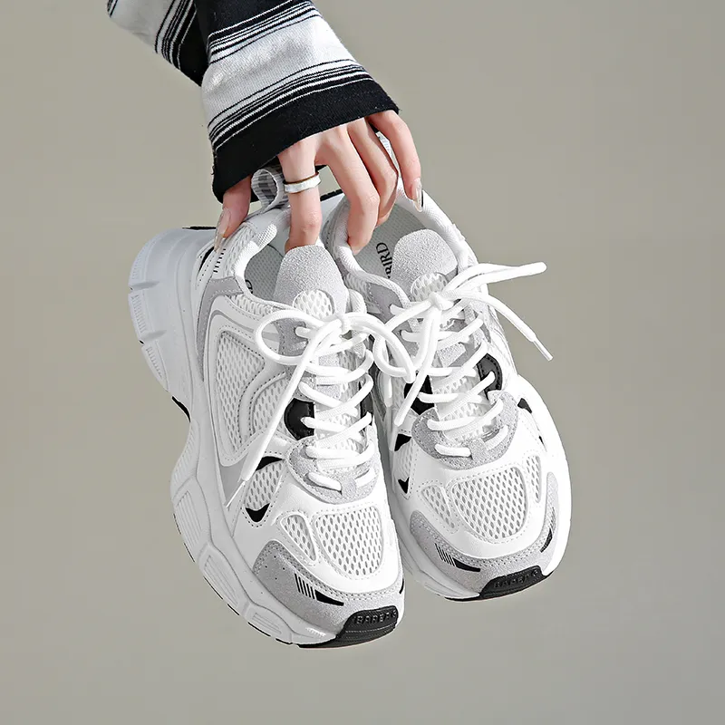 OBWA Cushioning Anti Slip Wear Resistant Breathability Low Top Chunky Sneakers Women's White-7