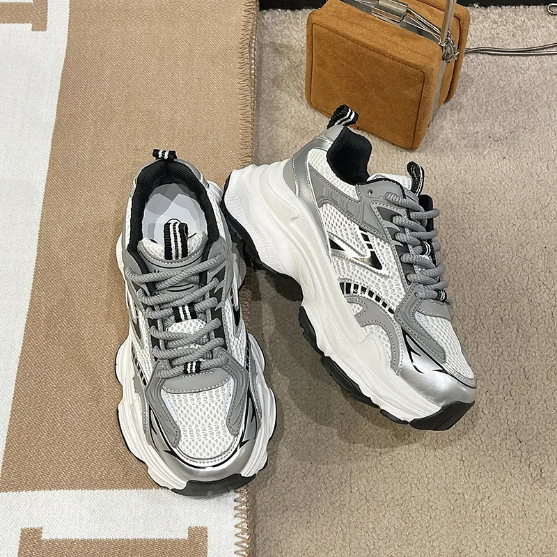 OBWA Low Top Chunky Sneakers Women's Silver-6