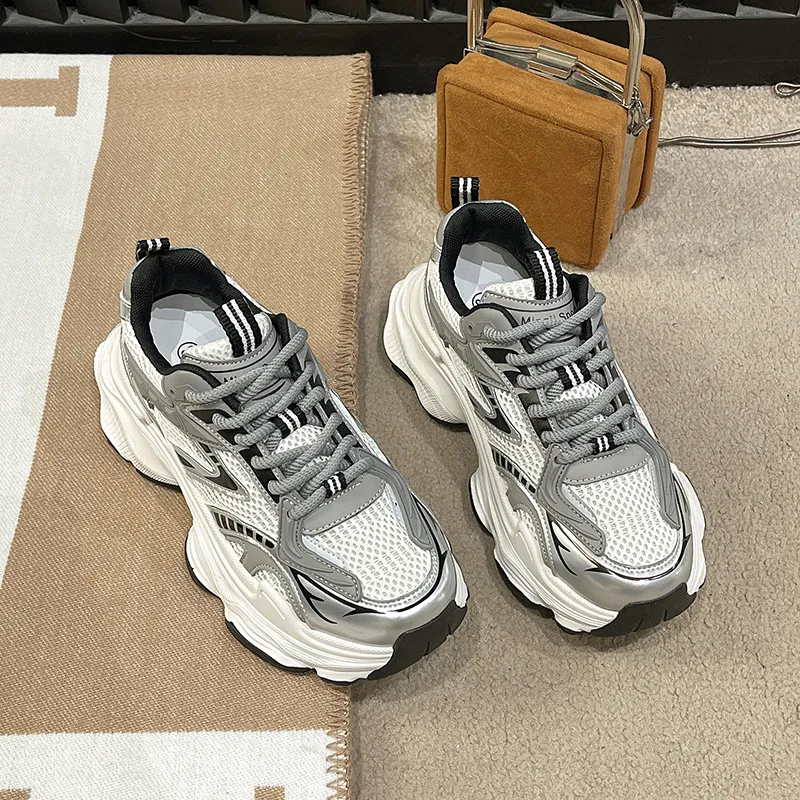 OBWA Low Top Chunky Sneakers Women's Silver-5