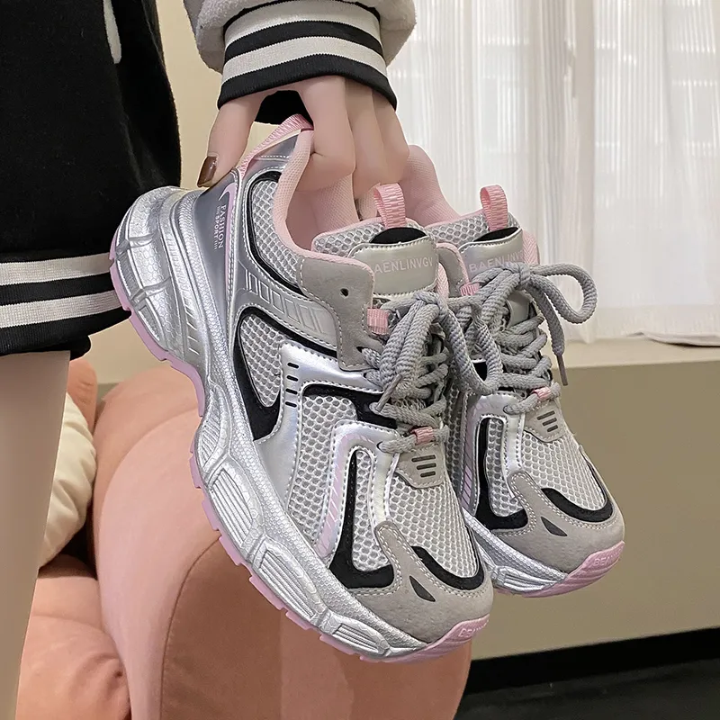 OBWA Cushioning Anti Slip Wear Resistant Breathable Height Increasing Low Top Chunky Sneakers Women's-1