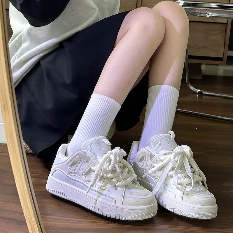 OBWA Anti Slip Wear Resistant Lightweight Breathable Low Top Skateboard Shoes Women's White-4