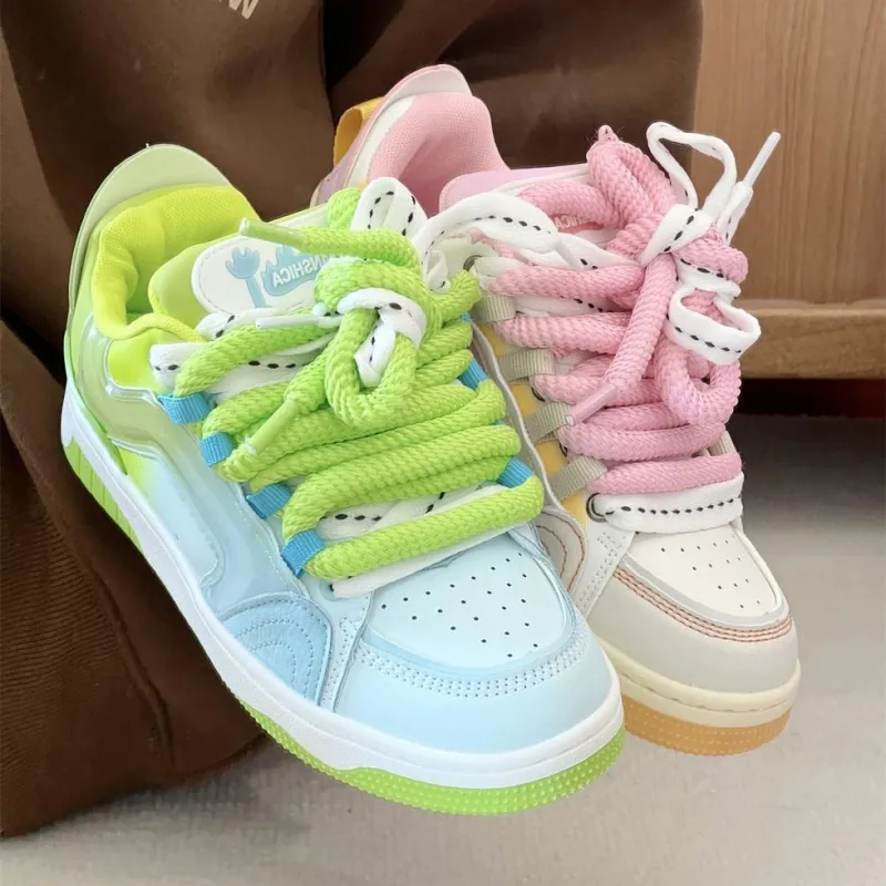 OBWA Anti Slip Wear Resistant Lightweight Breathable Low Top Skateboard Shoes Women's Mismatched-4