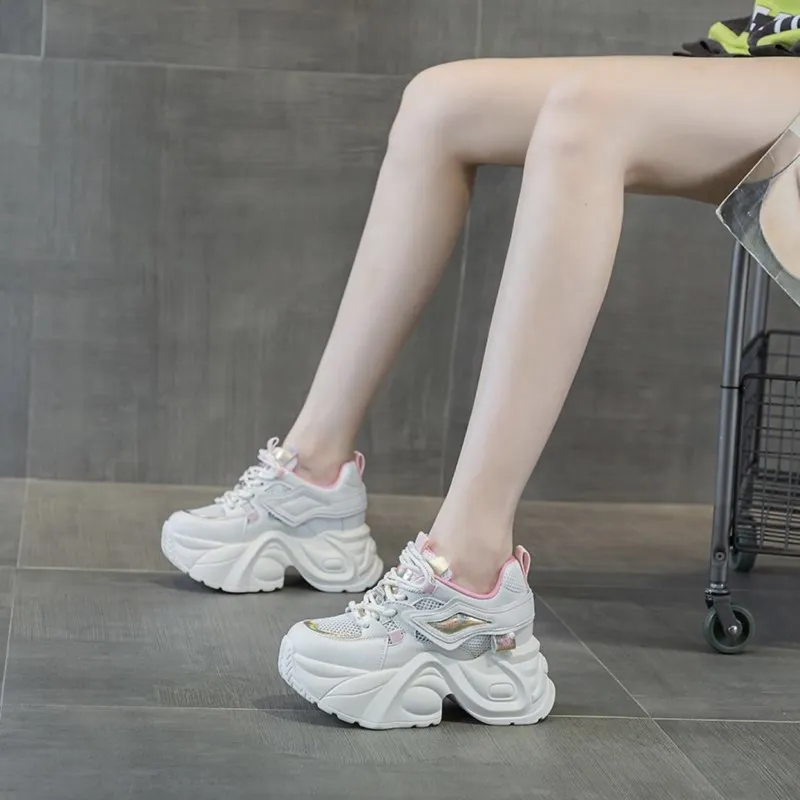 OBWA Slip Resistant, Abrasion Resistant, Breathable, Lightweight, Height Increasing Low Top Chunky Sneakers Women's-5