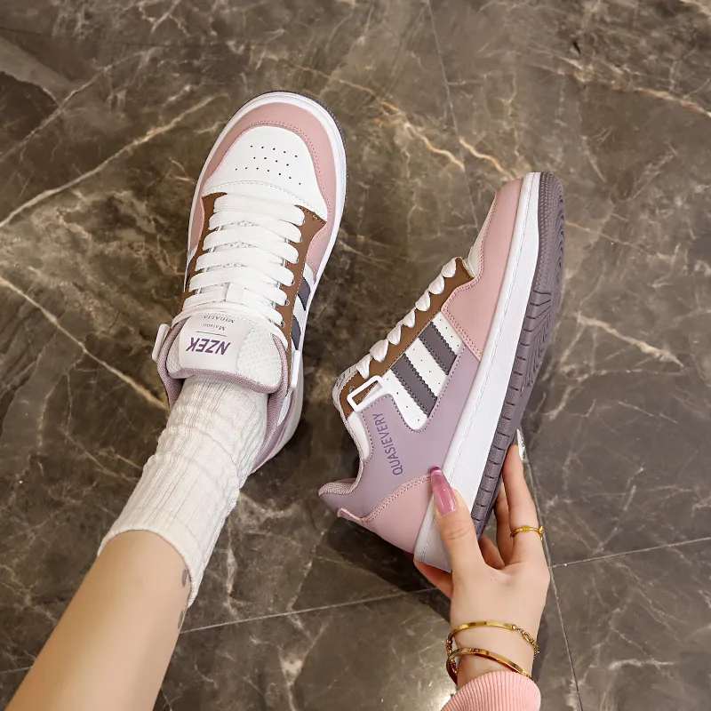 OBWA Anti Slip And Wear Resistant Lightweight Height Increasing Low Top Skateboard Shoes Women's Pink Purple-6