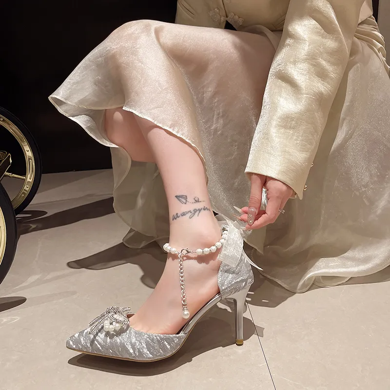 OBWA Slim Heel High Heels Women's Silver-9