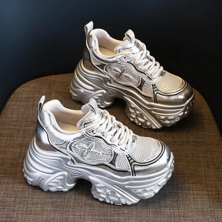 OBWA Low Top Chunky Sneakers Women's Silver-2